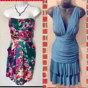 2 Dresses 1 pink/green AKIRA Strapless Floral  1 Green dress with lace back